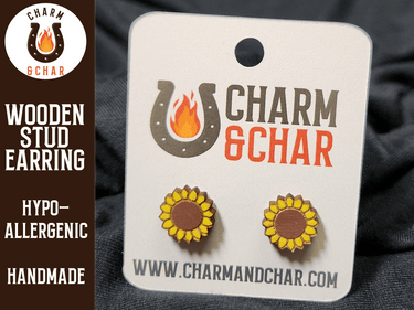Sunflower Wood Stud Earrings - Floral Fashion Earring - Stud Earring - Charm and Char